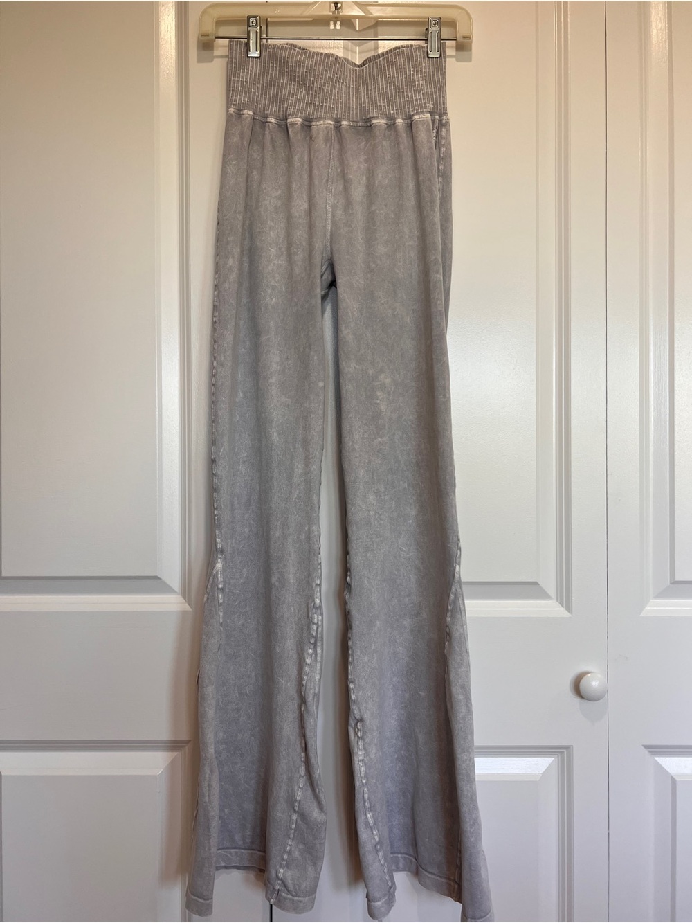 Free People Movement super soft Ribbed Waistband Flare Pants — Light Gray